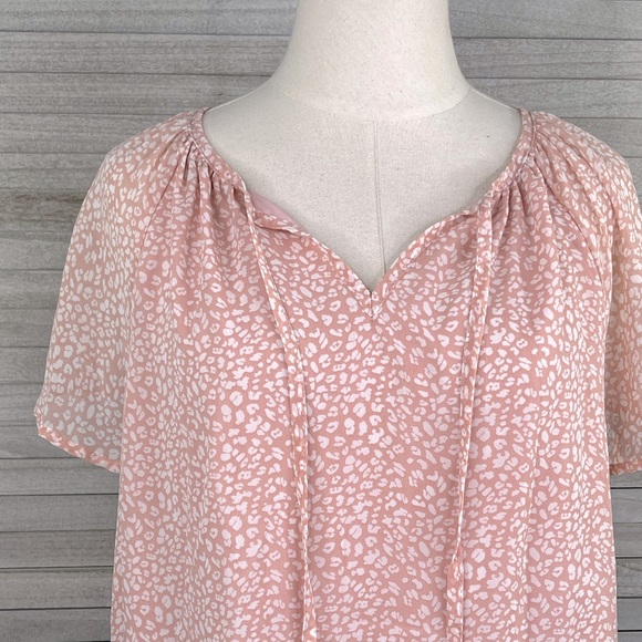Chiffon Cheetah Print Boho Blouse Pink/White-Large - Picture 2 of 3